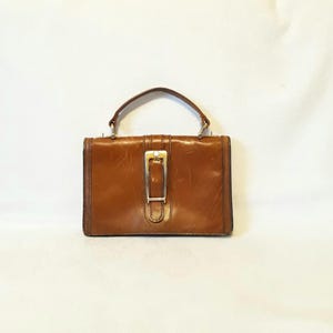 Bolso de mano vintage de piel auténtica en color marrón coñac, estilo europeo, para mujer, estilo detective