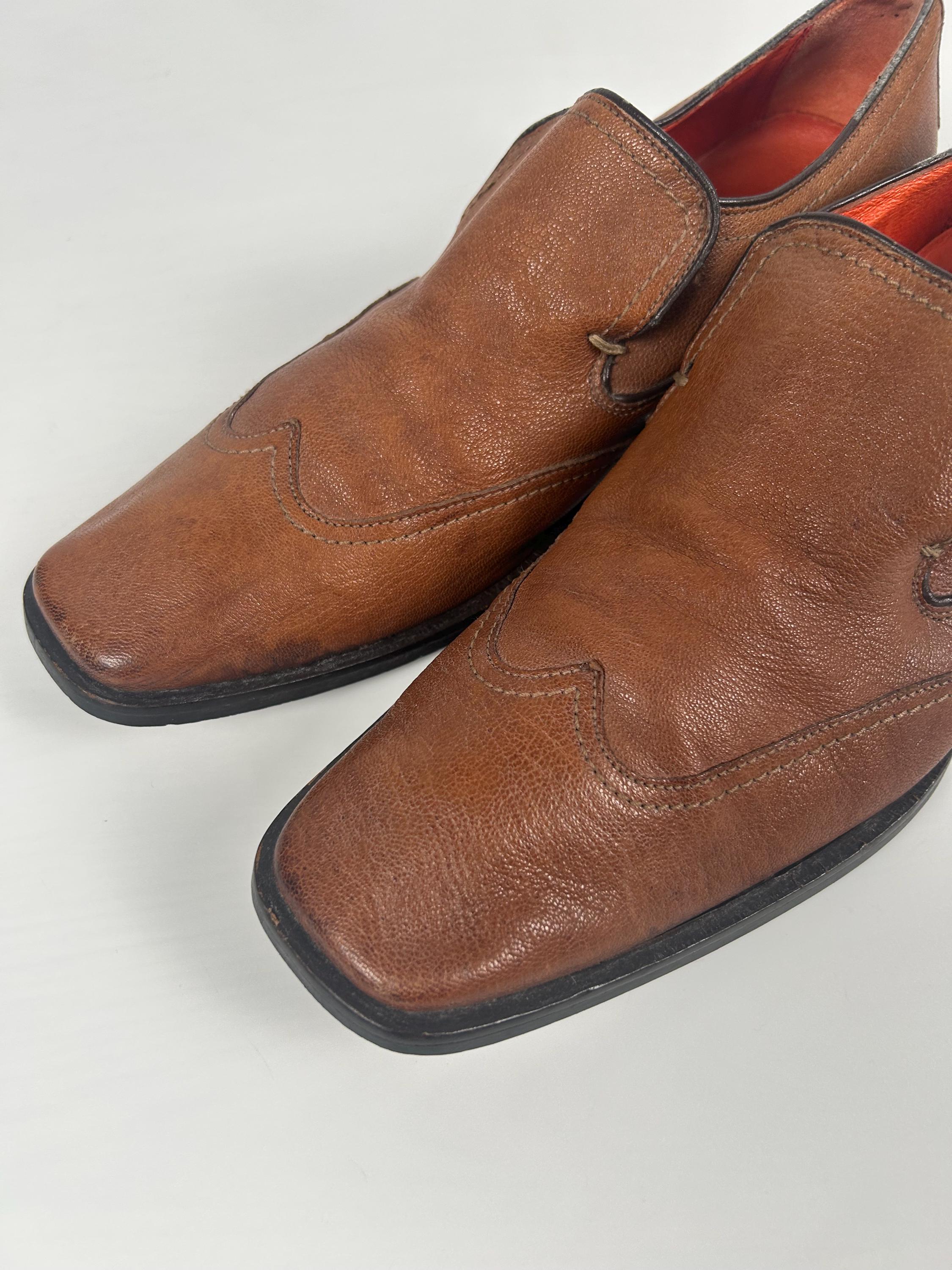 BRAND NEW Thompson Men\'s Cognac Wingtip Leather Made in Italy Size 10 US (43 EU) Vintage Cognac Leather Wingtip Loafers, Men main image 2