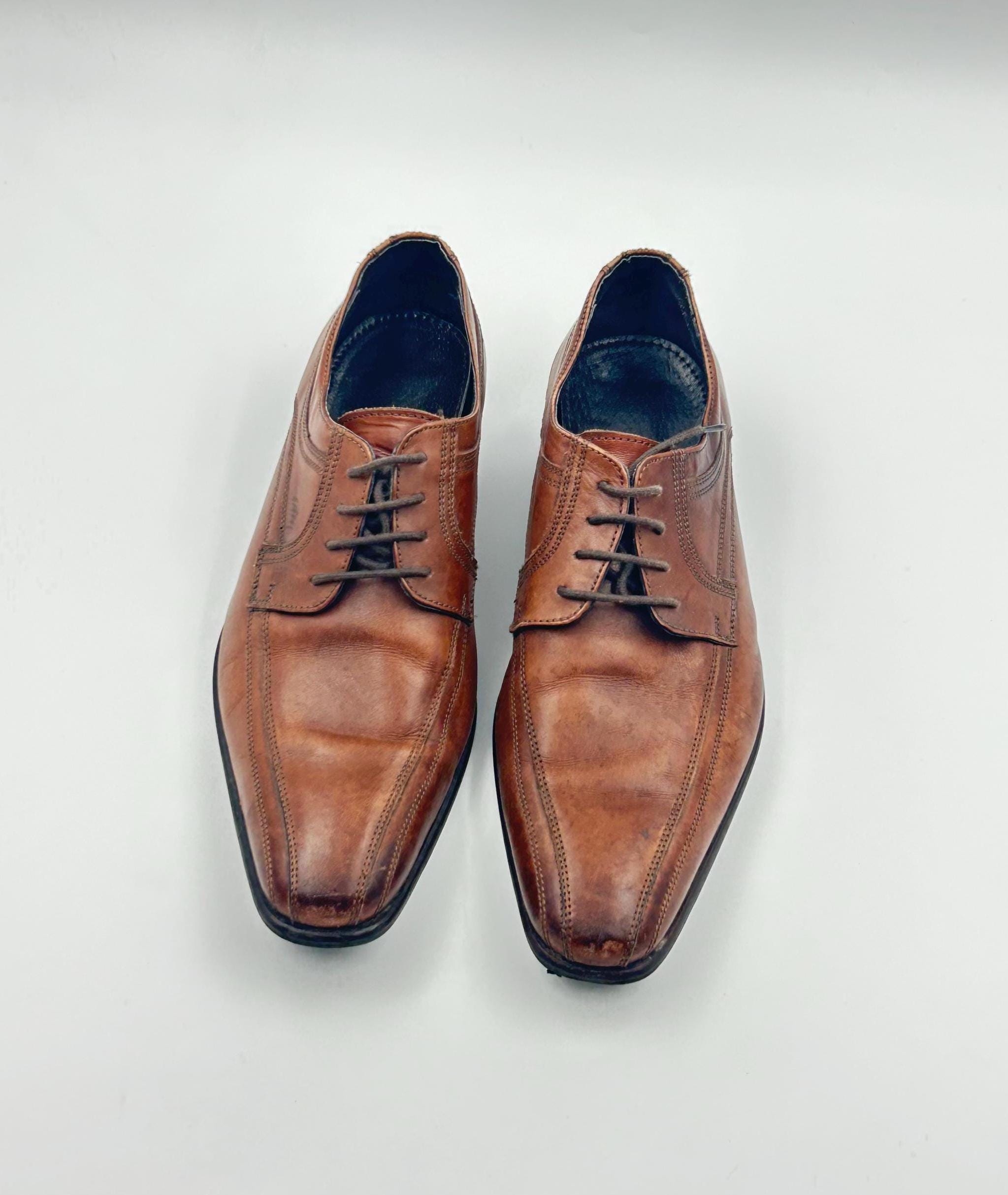 Vintage Leather Oxford Shoes: Cognac Brown Square Toe, EU41 US8 - Etsy