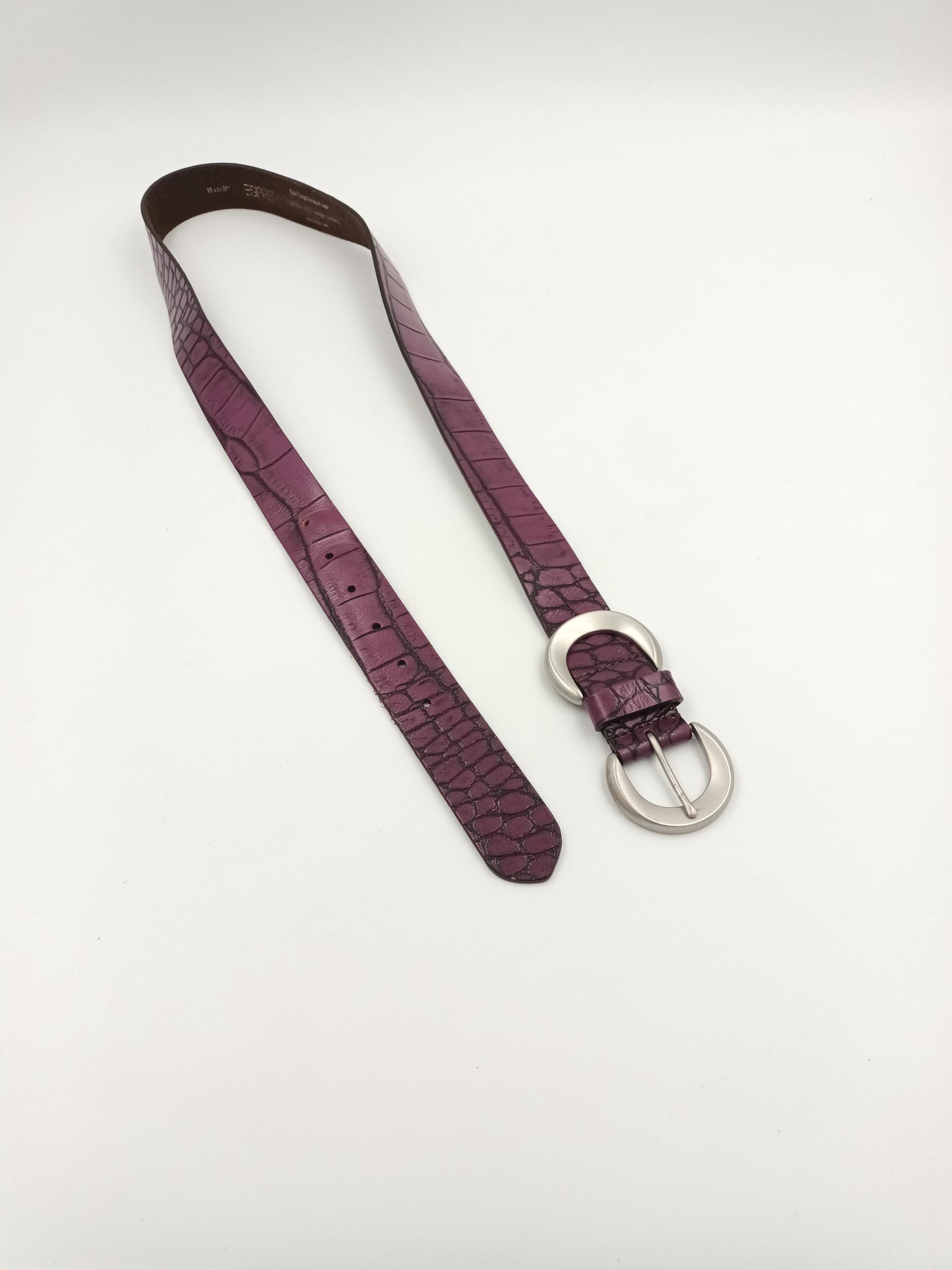 Vintage Leather Purple Belt / Croc Pattern Women Buckle 