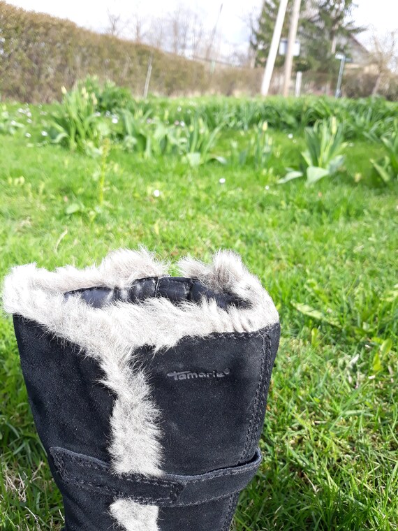 vintage black suede Leather women calf eskimo boo… - image 8