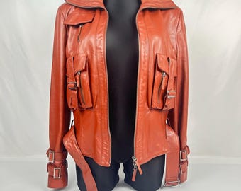 ヴィンテージブラウンレザーバイカージャケット - Zara メンズ