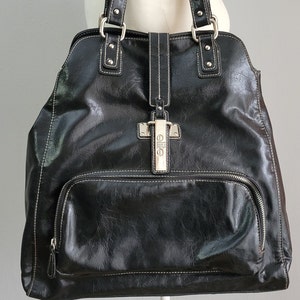 Große Vintage Leder Handtasche mit Reißverschluss in Schwarz für Damen von Elite