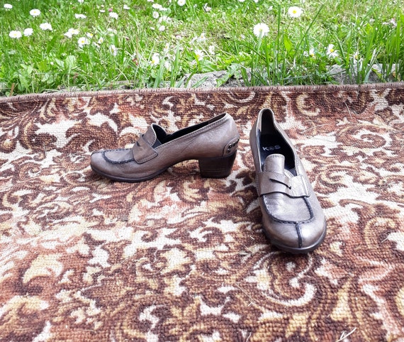 Vintage gray Leather shoes / German loafers with … - image 2