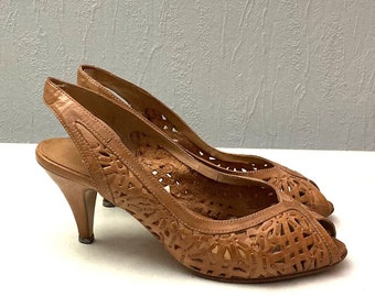 chaussures à talons pour filles marron vintage / chaussures de danse sandales perforées en cuir / pour filles de 10 ans / Fabriqué au Brésil