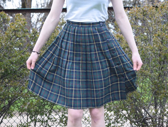 Pleated plaid a line skirt hot sale