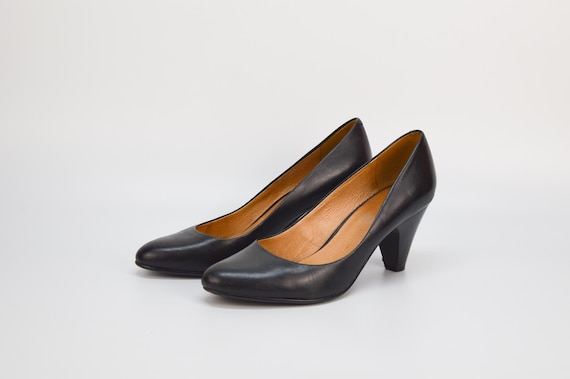 Escarpins en cuir vintage en Noir Chaussures sans lacets a bout pointu et talon conique pour femme Taille UE 41 5e Avenue Etsy France