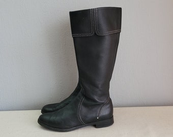 Bottes en cuir vintage en Noir | Bottines zippées à talon bas pour femme | Taille UE 38 | Bally | Fabriqué en Italie