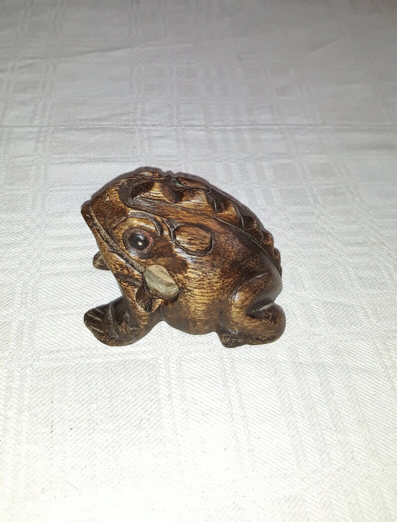 Vintage Hand Carved Frog Wooden Figurine Desk Organizer Note Etsy