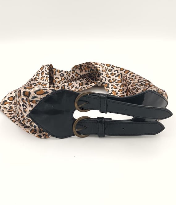 Vintage 80s Leopard Print Belt: Safari Style Doub… - image 1