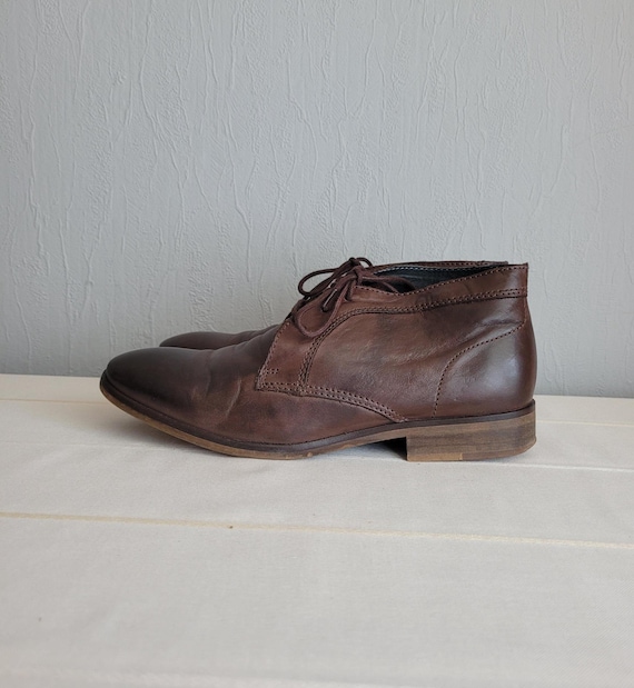 Vintage Leather Lace-Up Booties: Dark Brown Derby Shoes, EU 39