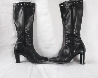 Vintage women leather black knee boots italian EU size 36 1/2 made in Italy