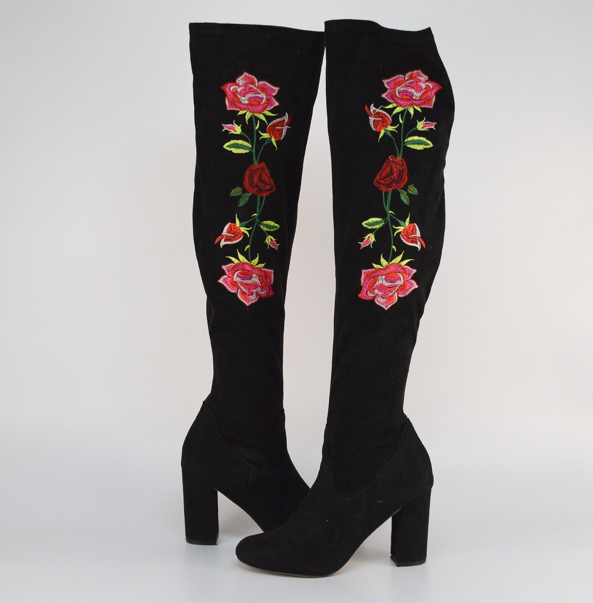 Black boots with floral embroidery new arrivals