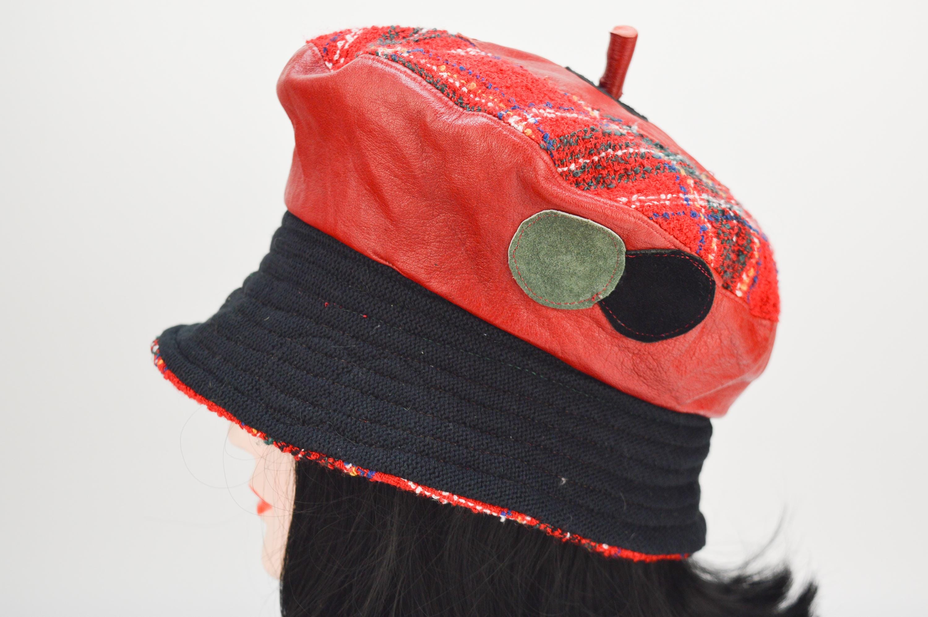 1883 Womens French Beret Hat Leather Band Plaid Berets Hats Tartan Spring Handmade Tartan Plaid Beret Hat | Women main image 3