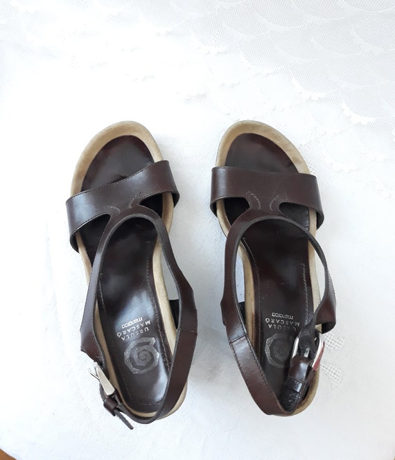 vintage brown leather wedges sandals / Women summ… - image 3