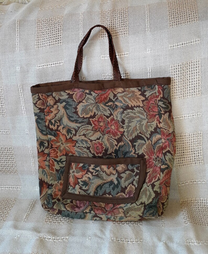 Vintage handmade tapestry green brown handbag tote colorful gobelin purse quality fabric market beach bag retro granny pouch with pocket