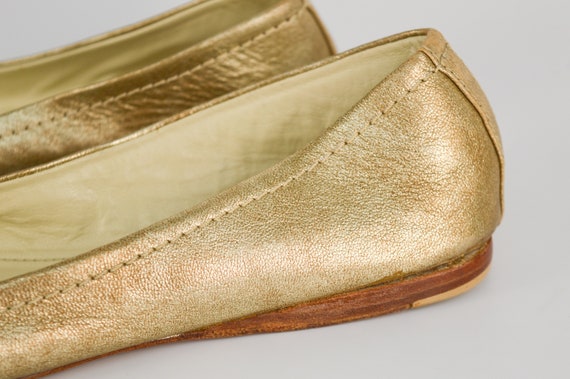 All Leather Ballerina Loafers in Gold | Low Heel … - image 4
