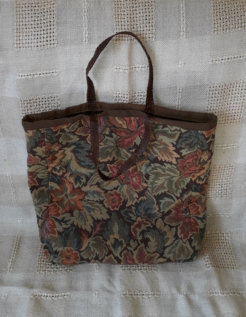 Vintage handmade tapestry green brown handbag tote colorful gobelin purse quality fabric market beach bag retro granny pouch with pocket