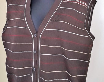 Vintage Striped German men Vest brown waistband retro V neck button up large size