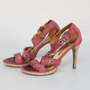 Vintage Leather Strappy Sandals in Mauve pink Color | Open Toe High Stiletto Heel Platform Shoes for Women | Size EU 36 Maccioni