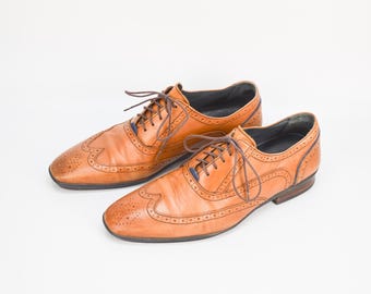 Vintage Floris van Bommel Leather Brogue Oxford Shoes - Cognac Brown UK 9