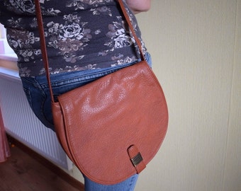 Vintage women foxy brown leather crossbody bag shoulder purse boho