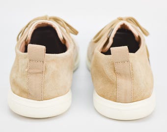 Vintage Zara Suede Fabric Sneakers Beige Lace-up Shoes EU 42