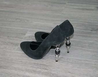 women black suede leather pumps with embellished high heel / 40 EU size shoes