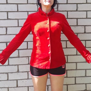 Vintage red 70s blazer button up jacket with shoulder pads / womens Size L large clothing