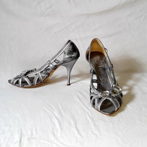 Vintage Italienische Leder Stiletto Sandalen mit Faux Diamonds, Größe 38