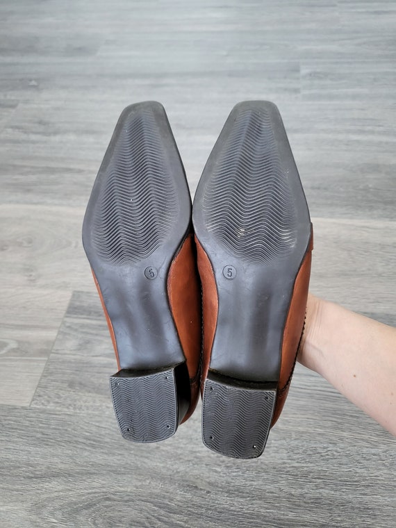 Vintage Brown Heeled Loafers Leather Buckle Shoes Size UK 5