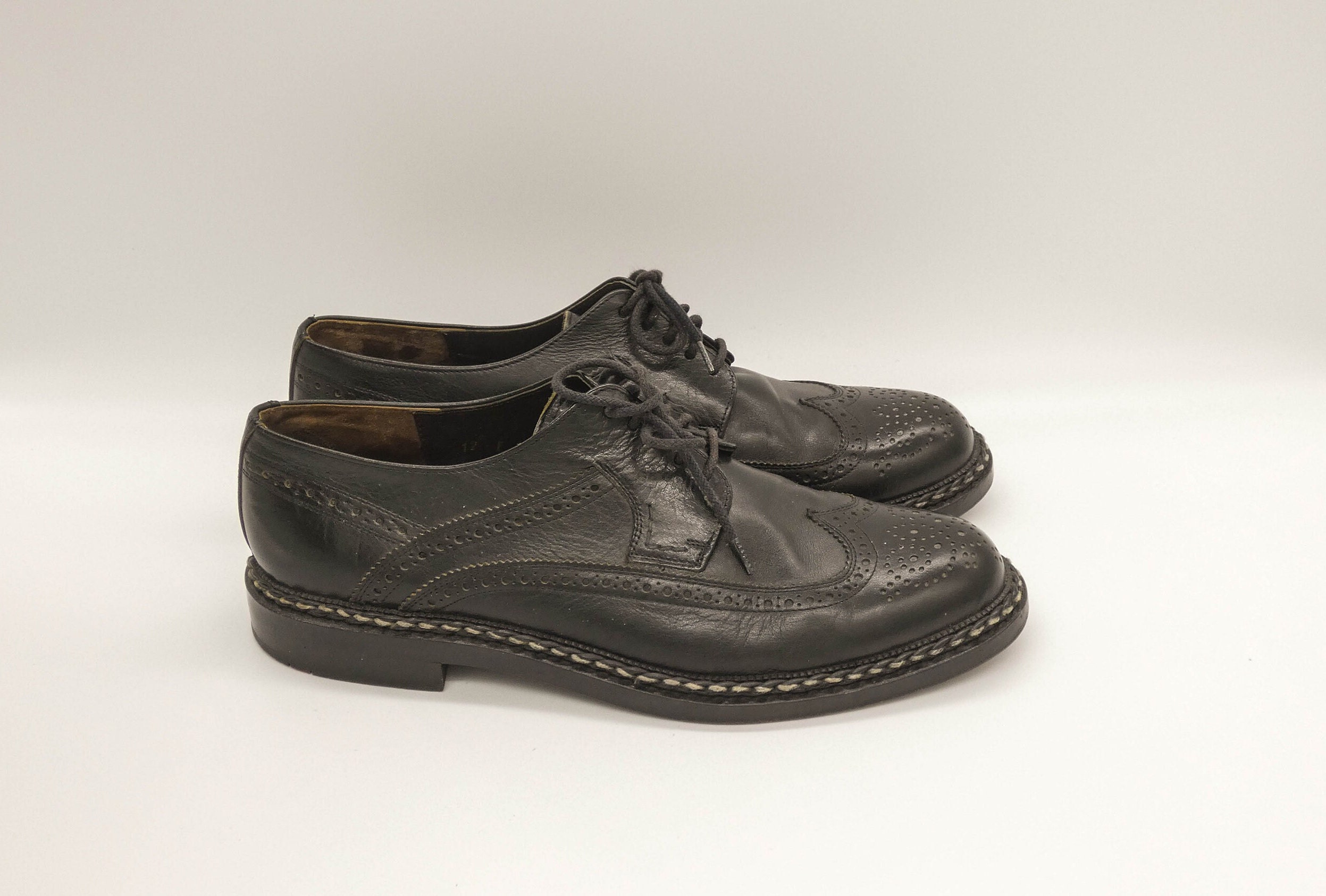 Vintage Lloyd Black Leather Wingtip Brogue Shoes - Size 47EU 