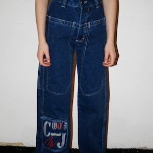 Vintage kids dark blue Jeans pants / high waisted deadstock Unused denim clothing for 11 years old