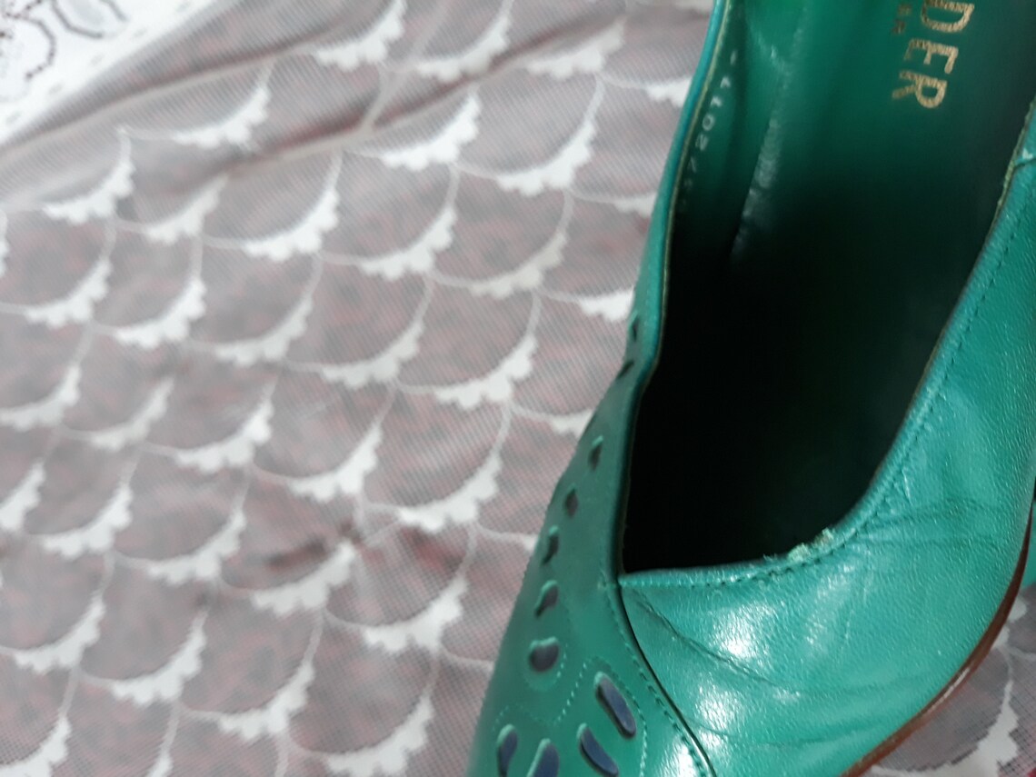 Vintage Women Kelly Green Leather Shoes 5 1/2 UK Size Low Etsy