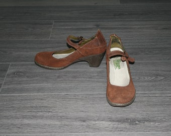 cognac bruin suède lederen vrouwen chunky mary jane schoenen Maat 38 EU lage hak strappy pumps Spaans