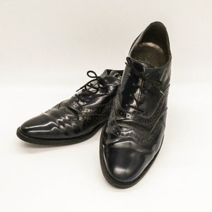 Vintage Black Leather Oxford Brogue Wingtip Shoes - Gabor EU41
