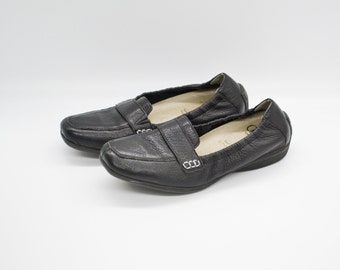 Vintage Black Leather Moccasin Loafers - Caprice Slip-Ons UK 4.5