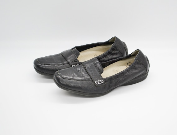 Loafer Schwarze Flache Lederschuhe Damen Vintage Leder