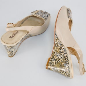 Sandales à bride arrière en cuir (Beige) | Chaussures à talons hauts et talons compensés avec boucle et bout ouvert pour femme | Taille 38EU 7US Par Maria Moro
