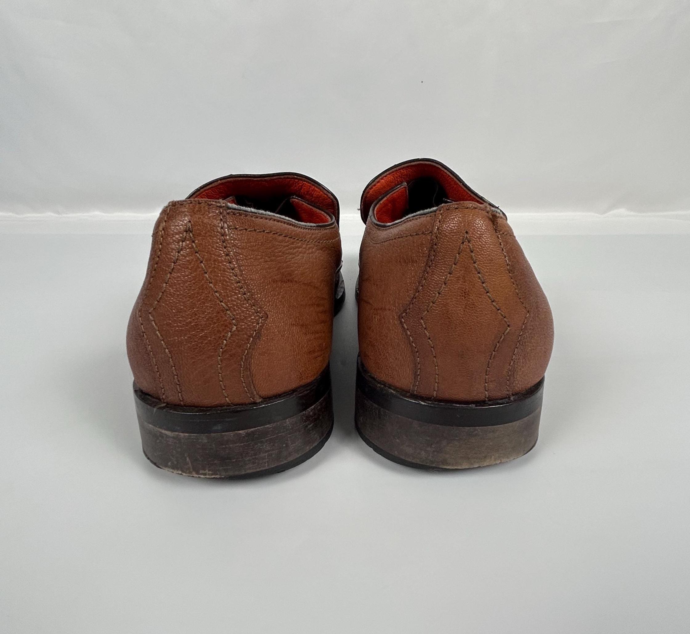 Vintage Cognac Leather Wingtip Loafers, Men