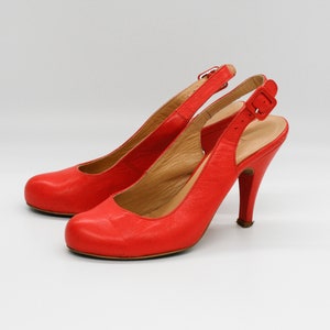 Vintage Leather Slingback Pumps: Strawberry Pink High Heels (EU 36 / US 5.5-6)