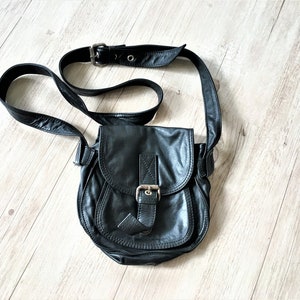 Sac bandoulière vintage en cuir noir unisexe noir