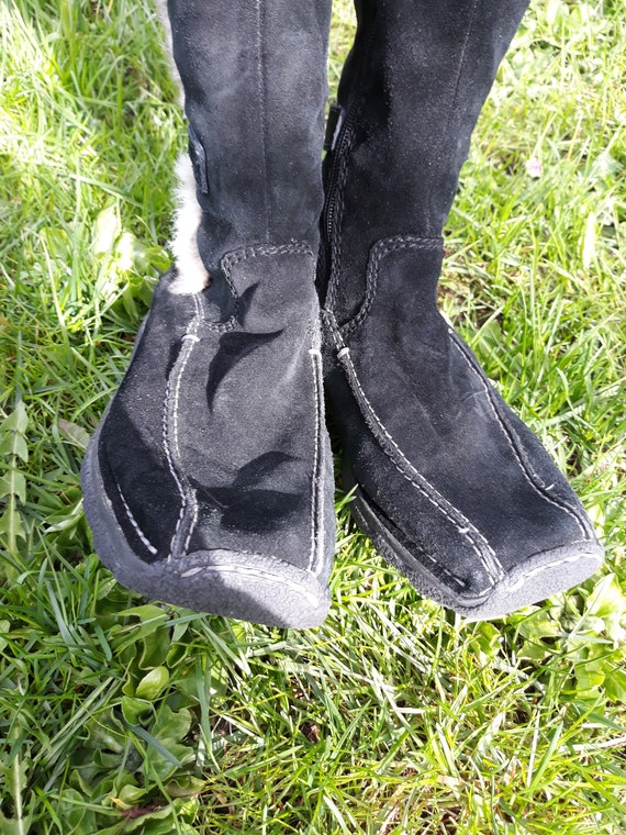 vintage black suede Leather women calf eskimo boo… - image 3