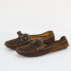 Vintage Suede Leather Loafers: Brown Buckle Moccasins, EU 40