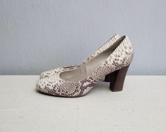 Vintage Hōgl leren pumps met slangenprint - tweekleurige blokhakken (EU maat 39)