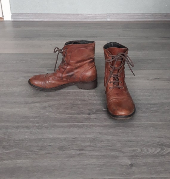 Coñac vintage cuero marrón cordones de mujer botines talla 38 | Etsy España