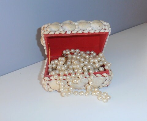 Ancienne Petite Boîte à Bijoux Décorée Coquillages - Style Art Pop, Antique Français - Bon état