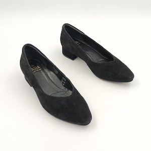 Vintage Suede Leather Loafers: Black Slip-Ons, Size 35EU/4US