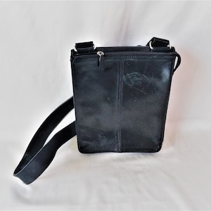 vintage black leather men crossbody bag / messenger flap bag / european unisex shoulder purse
