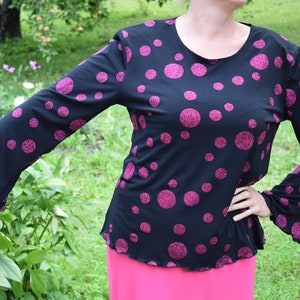Top vintage da donna e camicetta a maniche lunghe a pois rosa degli anni &#39;80 / top lucido taglia XXL / con spalline